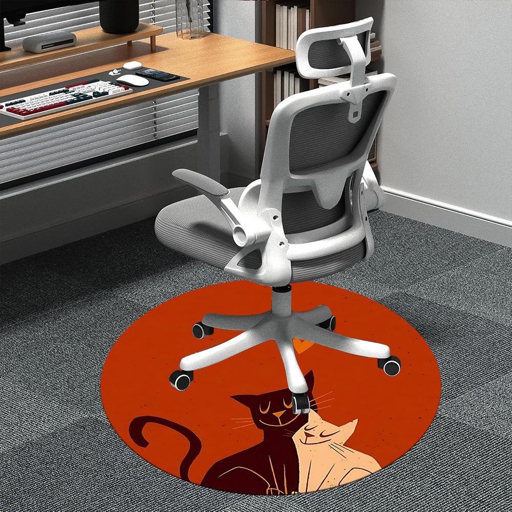1PC Cat Love Office Round Area Rug,  Mat Suitable ForOffice, Under Office Chairs Bedroom Living Room Home Decor, Room Deco