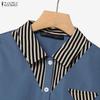 ZANZEA Women Long Sleeve Patchwork Blouse and Long Skirts Casual Two Piece Suit Sets