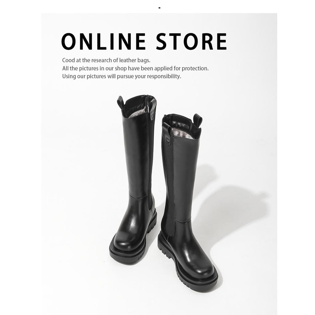 Small inner height increase knight boots women's autumn and winter British thick velvet boots keep warm and increase British style