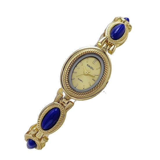 Faux Gemstone Bracelet Watch Ladies Vintage Oval Dial Wristwatch Elegant Quartz Watch Gift for Her Girlfriend Mom Wife