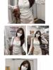 Korean Style Autumn Floral Lace Color-Block Button Shirt: Women's Long Sleeve Two-Piece T-shirt
