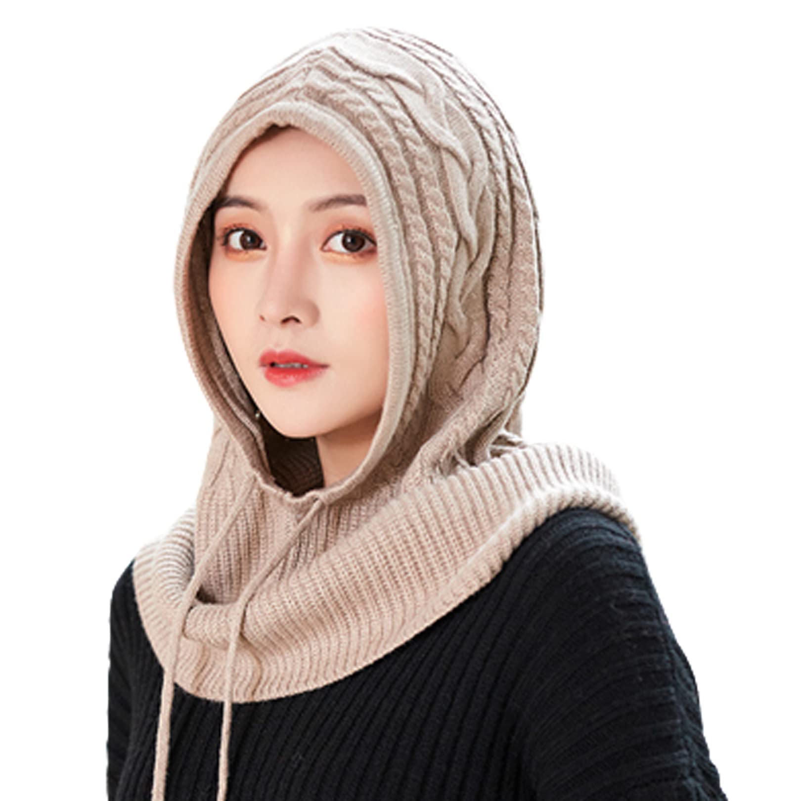 

sac taske Women s Knit Balaclava Neck Warmer/Scarf with Hood for Cold Weather (Cable Knit Khaki)