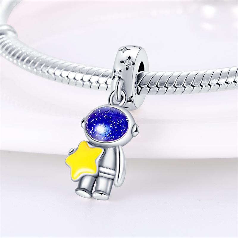 New S925 Silver Color Astronaut Spaceship Space Series Charms Beads Fit  S925 Original Bracelets DIY Anniversary Jewelry