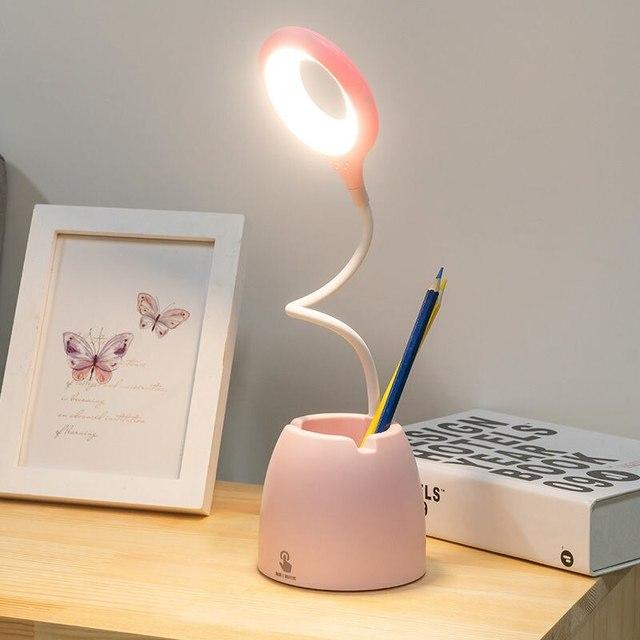 Table Lamp Eye Protection Reading Lamp LED Office Flexo Desk Lamp With Pen Holder USB Rechargeable Touch Stepless Dimming Light