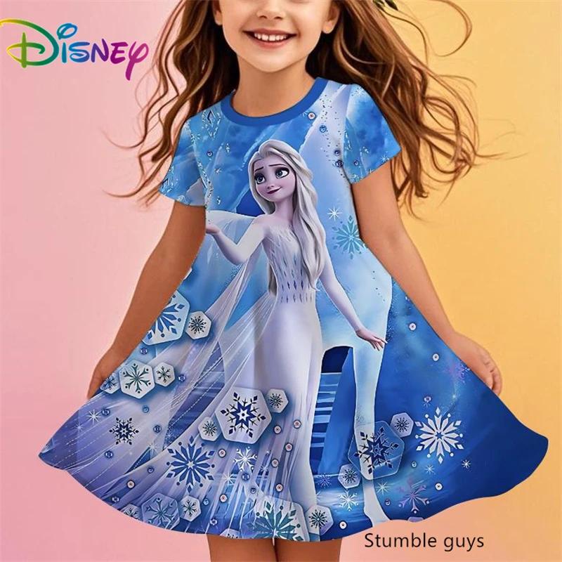 Disney Frozen Princess Elsa Girls Summer Dress Anime Kids Dresses Clothes Skirt Fashion Casual Outfit
