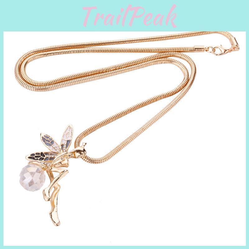 Necklacecrystal Angel Wing Encrusted Sweater Chain Drop Pendant Gift Jewelry