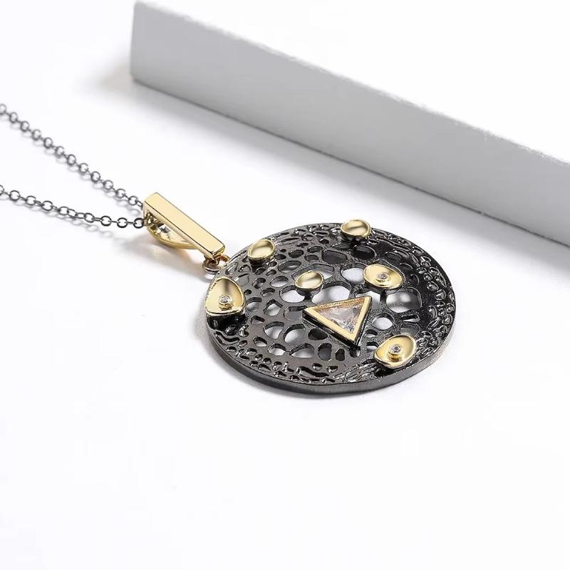 Punk Style Personality Round Hollow Two-color Necklace-women's Sweater Chain