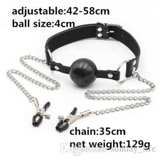 Ball Mouth Gag + Nipple Clamps Mouth Plug Gag Nipple Stimulation Massage Fetish Adult Sexy Toys For Couple