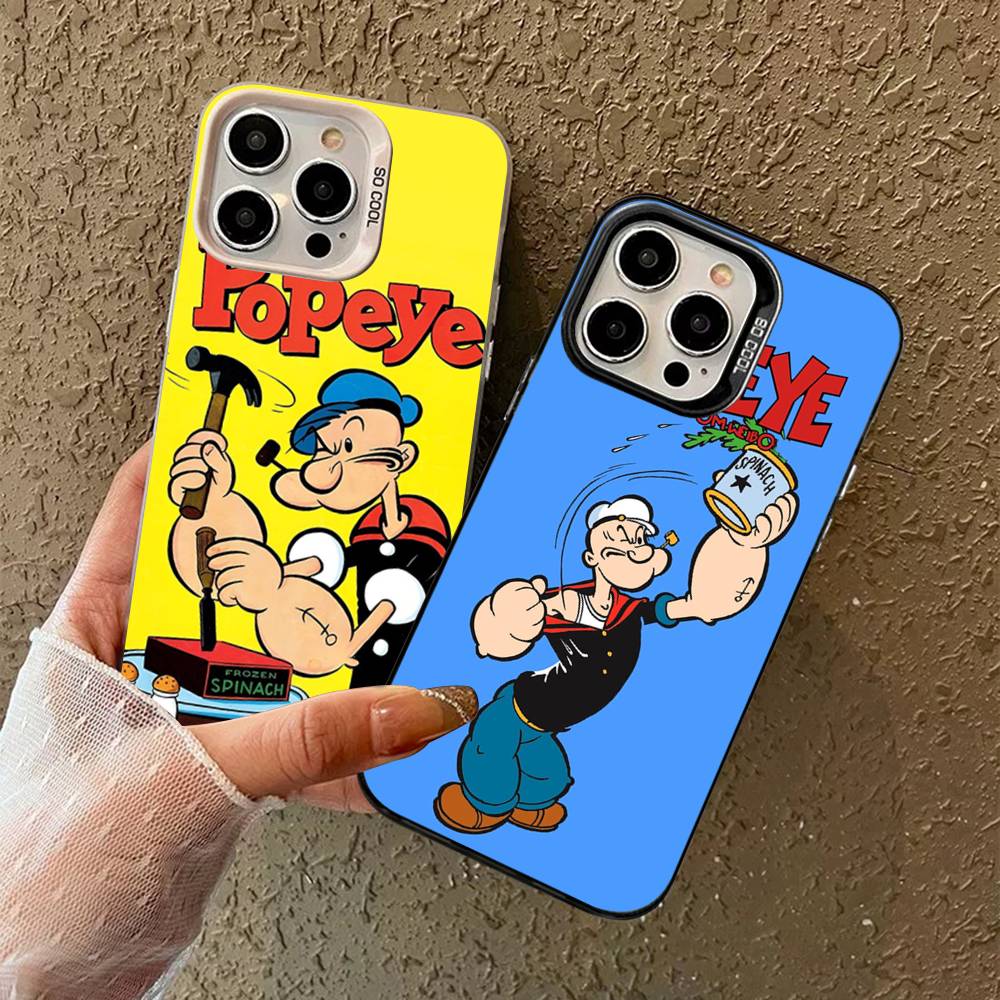 Classic P-Popeye Comics Animation Phone Case Color Silver Shell For lPhone 17 16 16e 15 14 13 12 11 Pro Max Plus