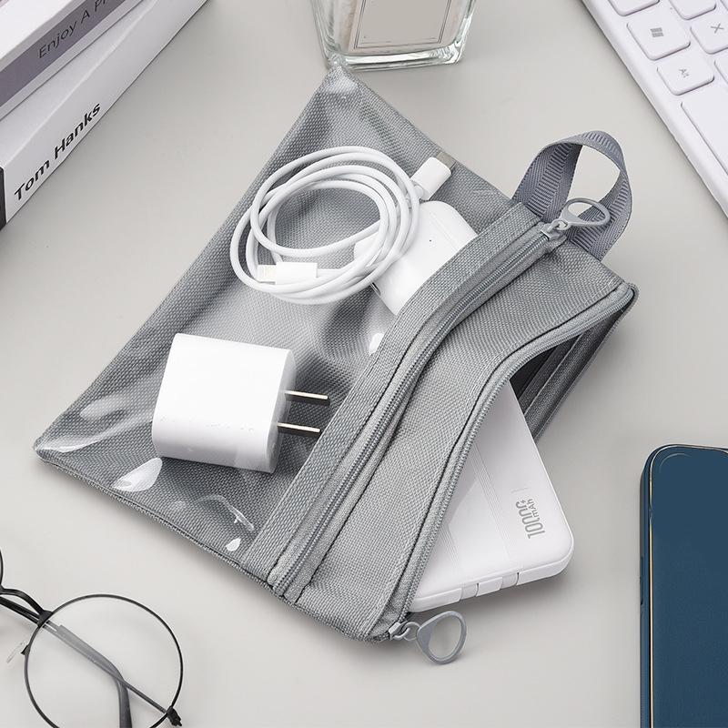 Bolsa de Armazenamento Transparente Simples Portátil de Viagem Impermeável com Zíper de Camada Dupla para Artigos de Higiene Pessoal, Cabos de Dados, Cartões, Joias, Maquiagem