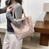 Casual Large Capacity Quilted Tote Bag Argyle Pattern Solid Color Lightweight Bow Embroidery Shoulder Bag For Women