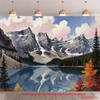 2D Beautiful Watercolor Snow Mountain Lake Photography Backgroun