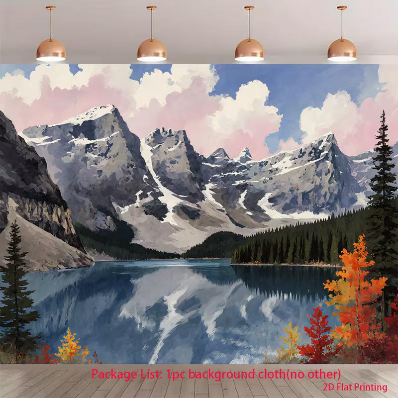 2D Beautiful Watercolor Snow Mountain Lake Photography Backgroun 47.2x31.5inch/120*80cm