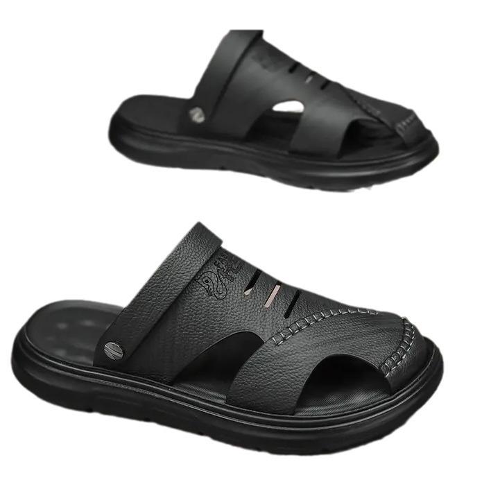 Leather sandals men wear breathable beach slippers 2024 new summer men's soft sole dual-purpose non-slip bag head sandals