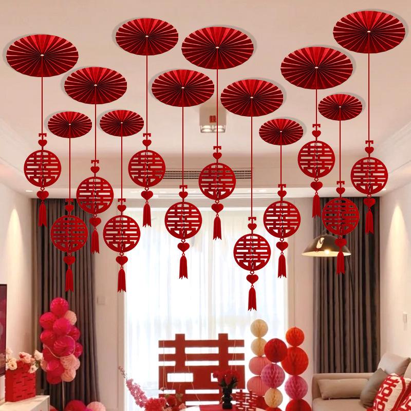 Double Happiness Wedding Ceiling Decoration: Square Hanging Ornament for Bedroom, Living Room, or New Home
