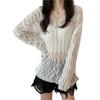 Summer Sexy Perspective Hollow Knitted Sweater Women's Thin Pure Desire Versatile Outer Wear V-neck Long-sleeved Top Blouse Loose