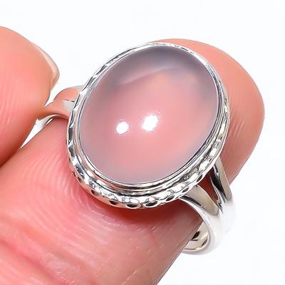 Natural Rose Quartz Gemstone Handmade 925 Sterling Silver Jewelry Ring S.9 S2s15