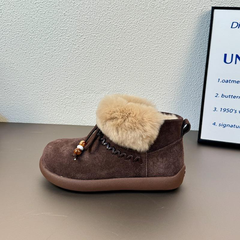 

Covered leather wool snow boots women s autumn and winter new non-slip warm cotton boots thickened cowhide cotton shoes 40