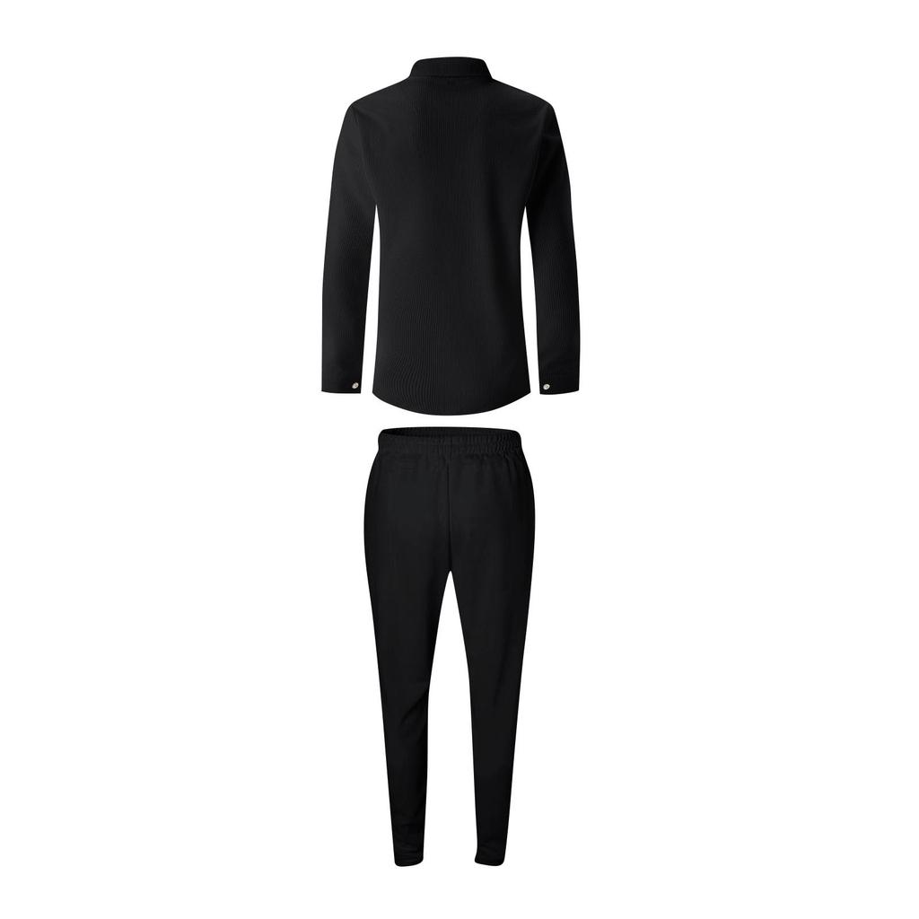 Men's Solid Color Long Sleeved Shirt And Trousers Casual Outdoor Sports Suit