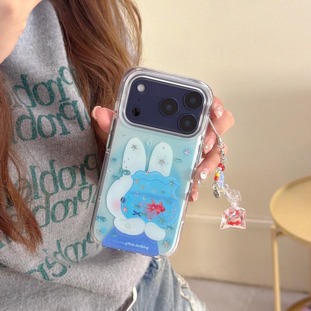 Cute Ocean Rabbit Glitter Star Phone Case for iPhone 17 16 Pro 15 Pro Max 13 14 Cover with Charm Cases Cartoon Shockproof Funfas