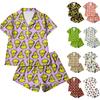 Women's Christmas Print Matching Two Piece Short Sleeve Top and Casual Shorts Set