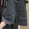 Women's Sleeveless Wool Fashion Suit: Single-Breasted Vest with Semi-Elastic Waist and Casual Wide-Leg Pants