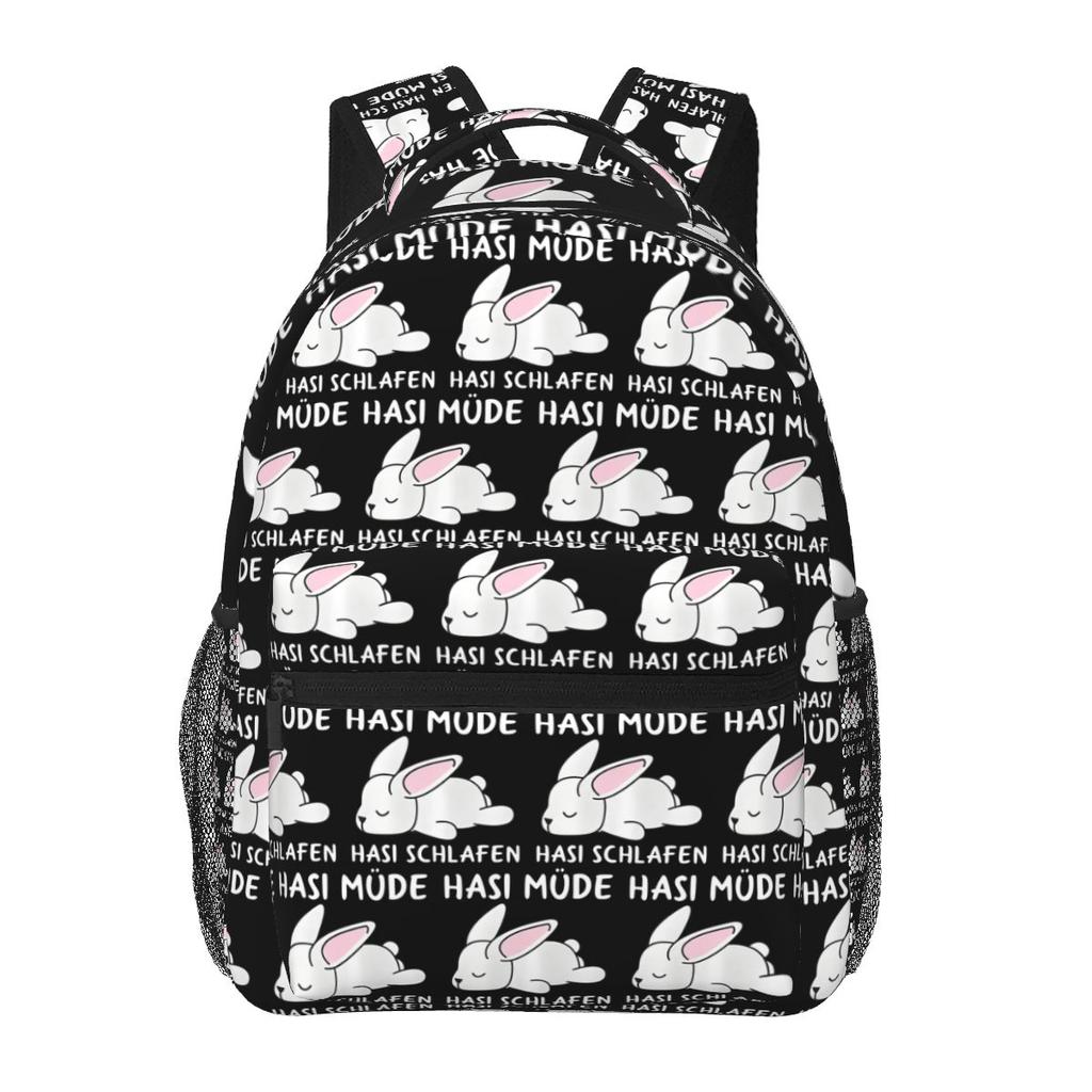 Hasi Mude Hasi Schlafen Graphic Sleepy Rabbit Print Student Backpack School Bag Daypack for Boys Girls Bookbag Shoulder Bags