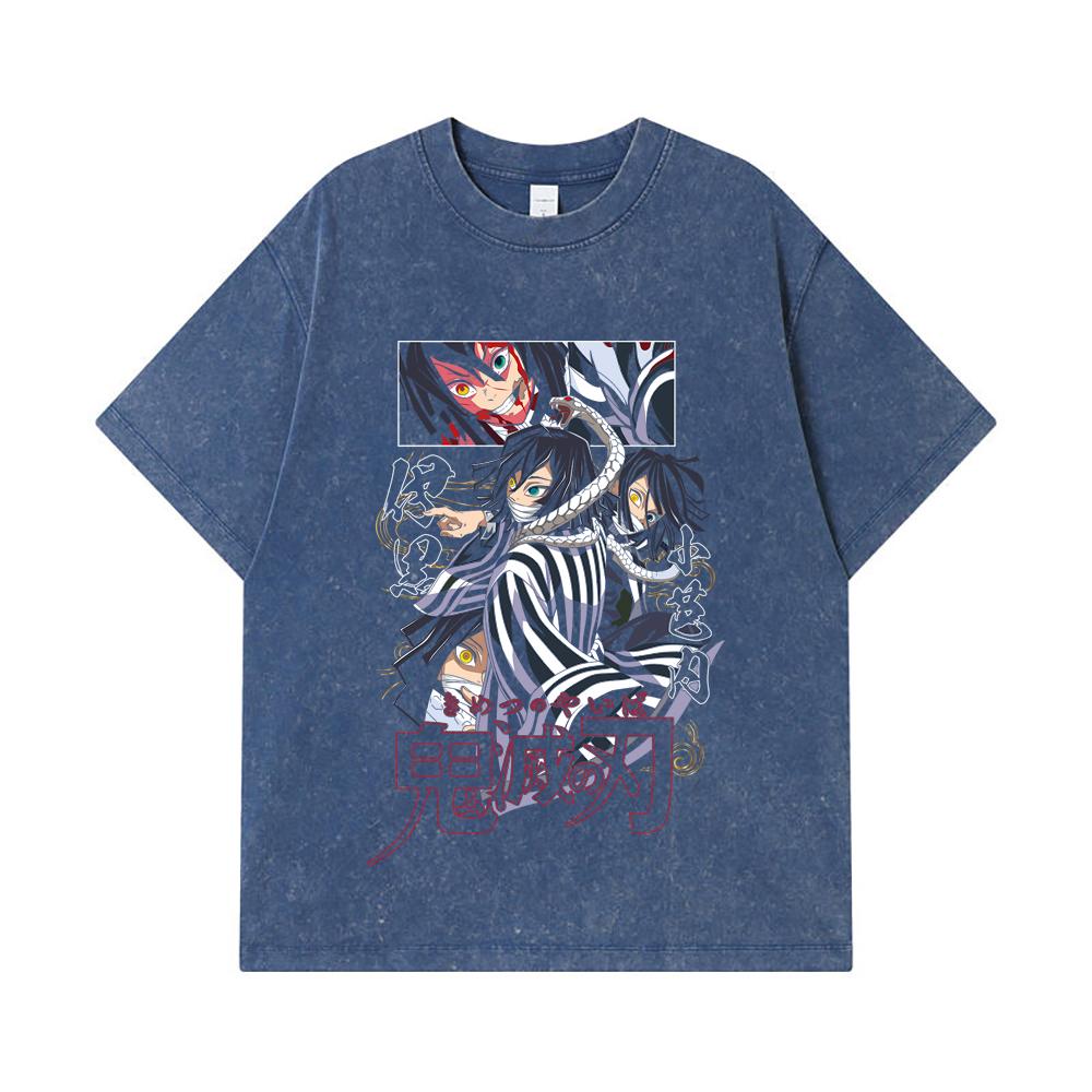 

275 GSM Washed T-shirts 100% Cotton Demon Slayer V95 Iguro Print Unisex Heavy Cotton T Shirt 2XL