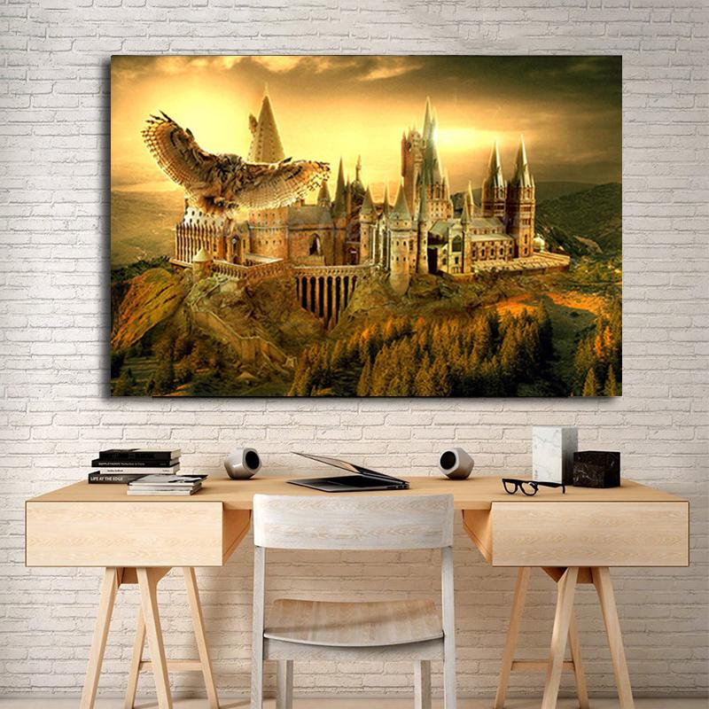 Flying Eagle and Castle Classic Movie Magic Map Canvas Painting Posters Prints Cuadros Wall Art Picture for Living Room