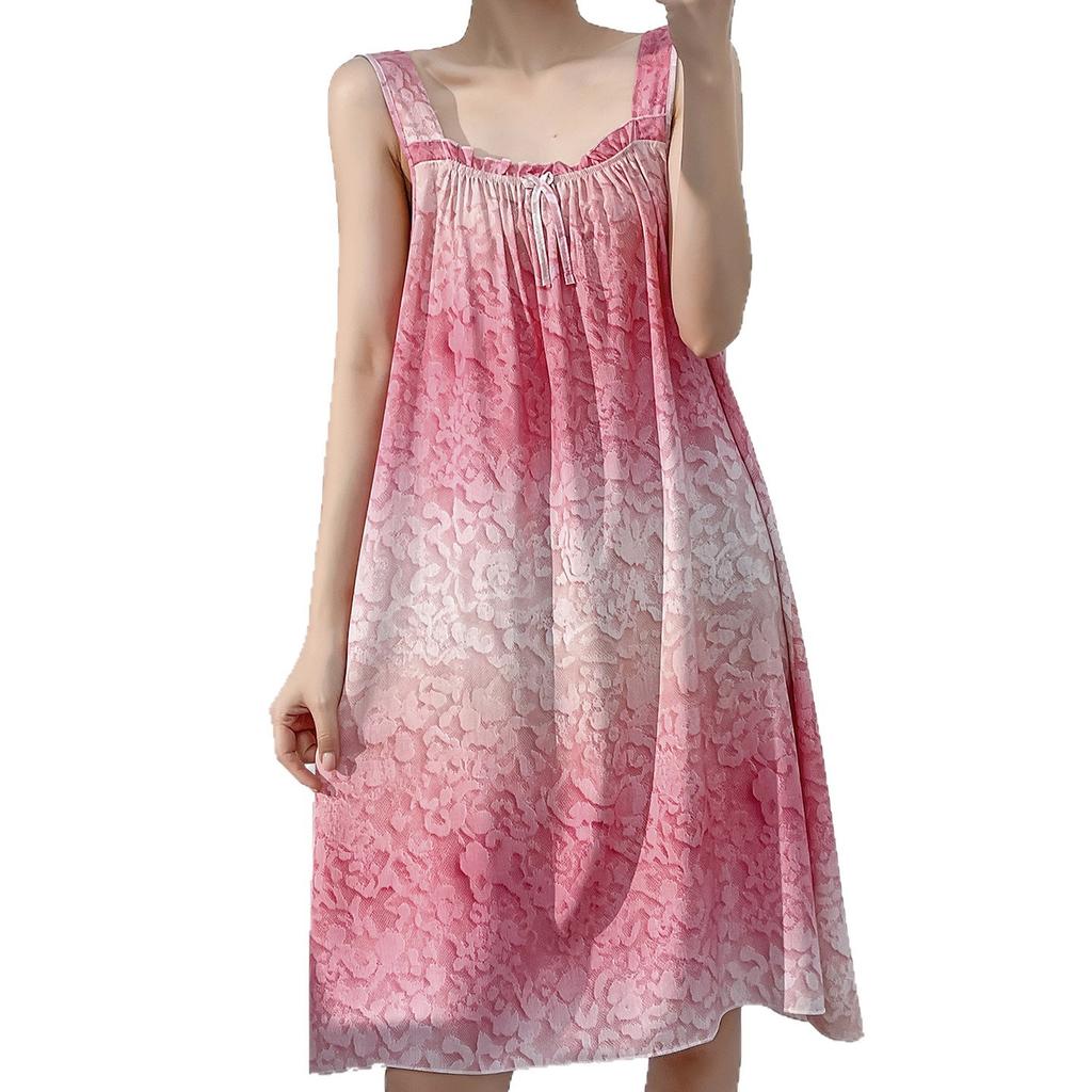 French gradual change suspender nightdress women's summer thin cotton and silk can be worn outside loungewear sweet senior thin dress