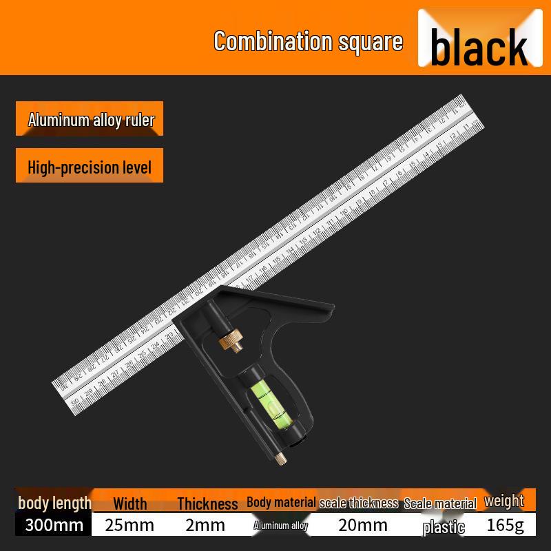 Multifunctional Stainless Steel Horizontal & Right Angle Combination Ruler for Woodworking