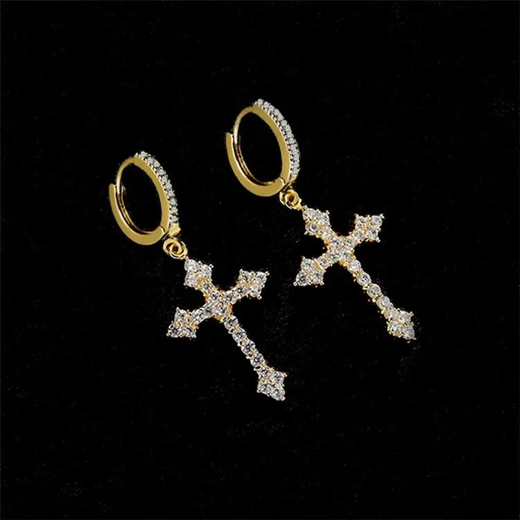 Goth Zircon Crystal Cross Drop Dangle Earring for Women Men Luxury Gold Silver Hoop Earrings Fashion Punk Jewelry