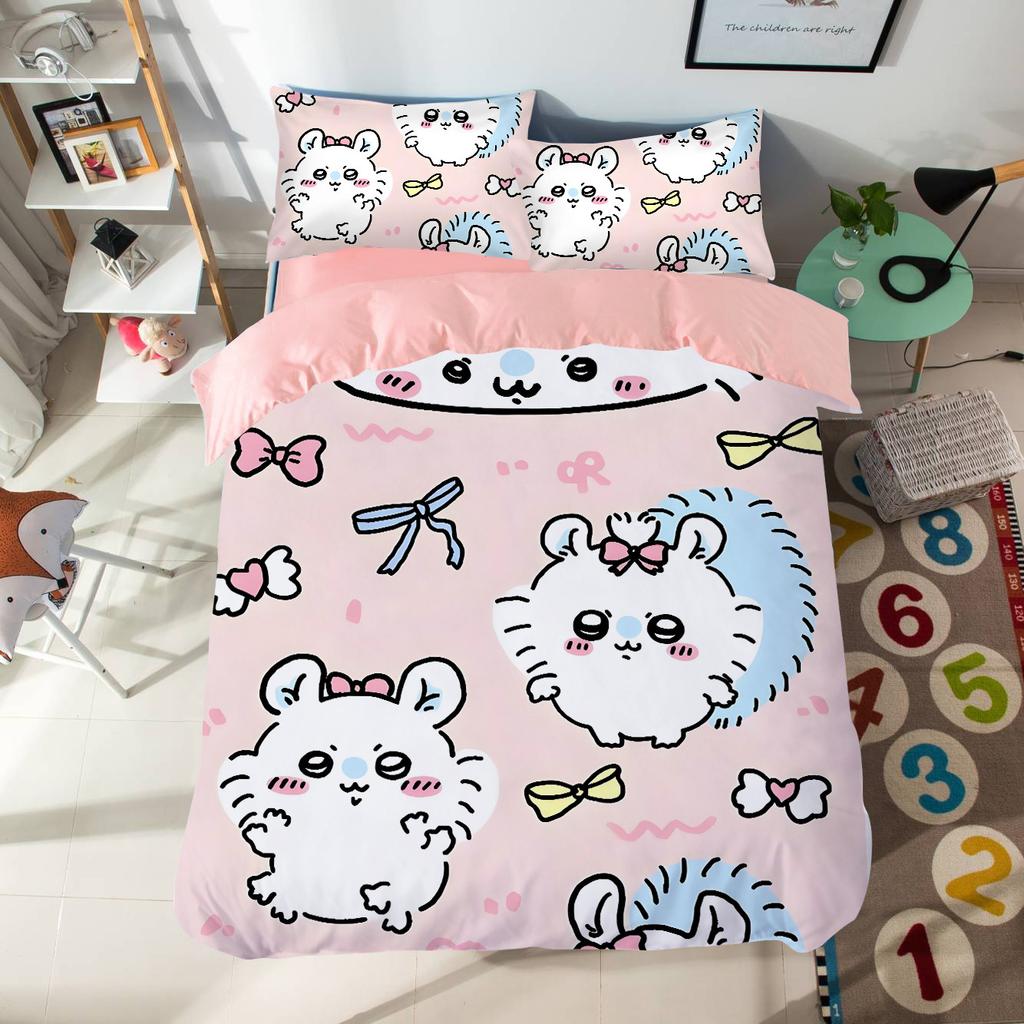 Cartoon Chiikawas Cute Themed Bedding Set Colorful Print Polyester Student Dormitory Bed Sheet Quilt Cover Kid Gift Home Textile