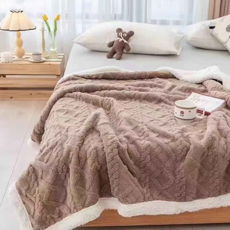Office Soft and Comfortable Air-conditioned Shawl Blanket Winter Thick Lamb Wool Twist Double-layer Flanged Blanket