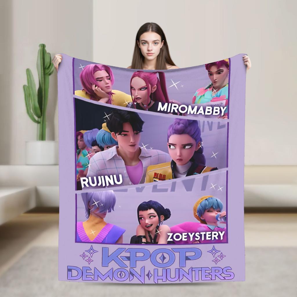 Huntrix Saja Boys KPop Demon Hunters Blanket  Plush Vintage Warm Throw Blanket for Home Autumn/Winter