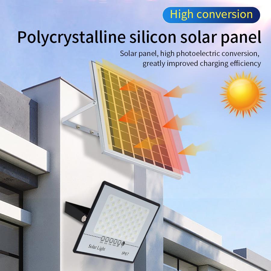 Holofotes solares para áreas externas, à prova d'água, lâmpada solar superbrilhante, controle remoto, holofote solar, luzes de jardim de Wall Street, luz solar