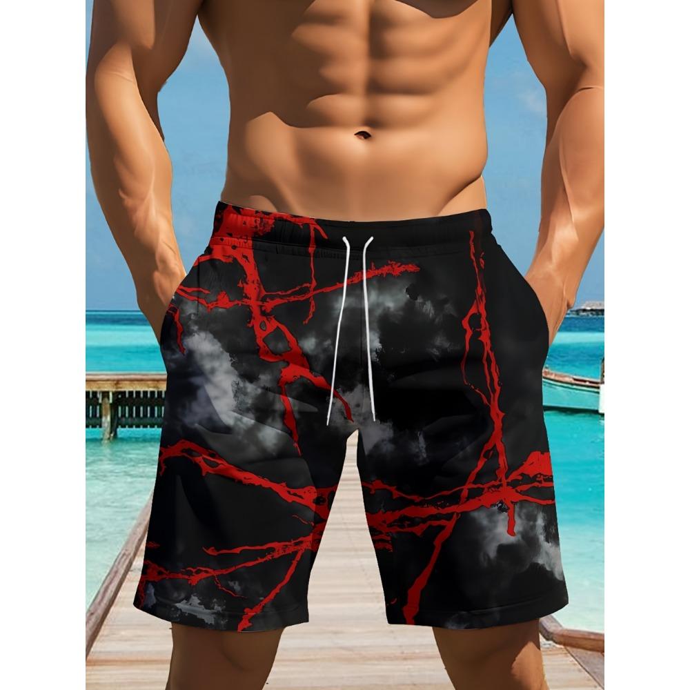 2026 Men's Summer Beach Shorts 3D Printed Lightning Pattern Casual Shorts Pants Swimming Trunks Hawaiian Vacation Mens Clothes