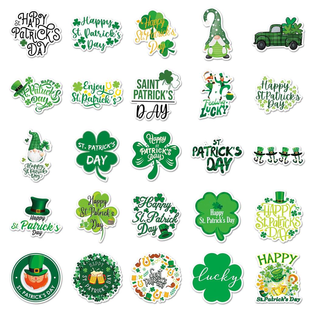 50pcs St. Patrick's Day Green Graffiti Waterproof Stickers for Journals, Phones, and Computers.