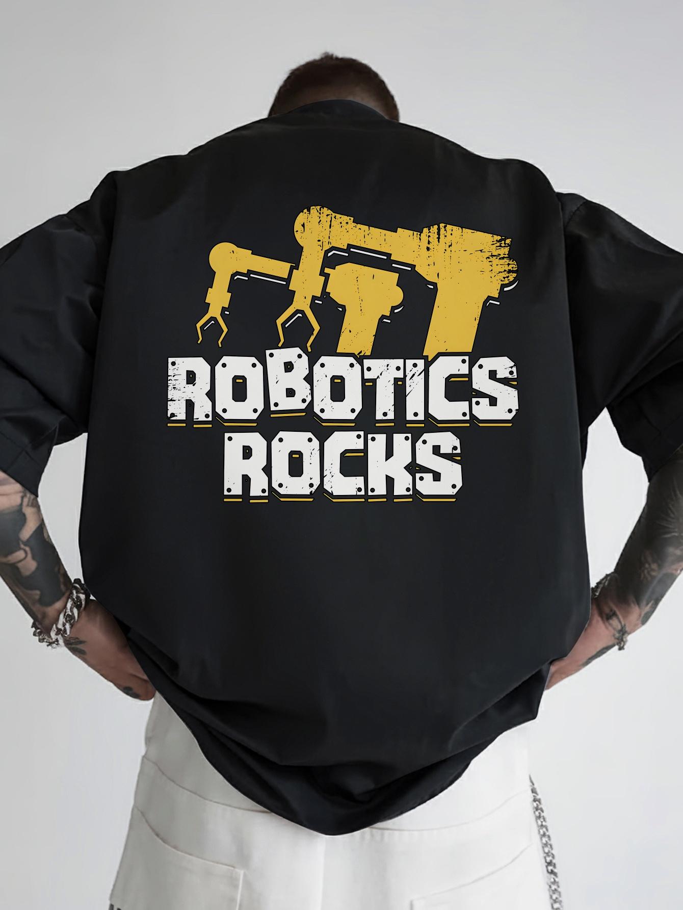 

Robotics Rocks Graphic T-shirt - Casual Summer Tee with Mechanical Robot Design L
