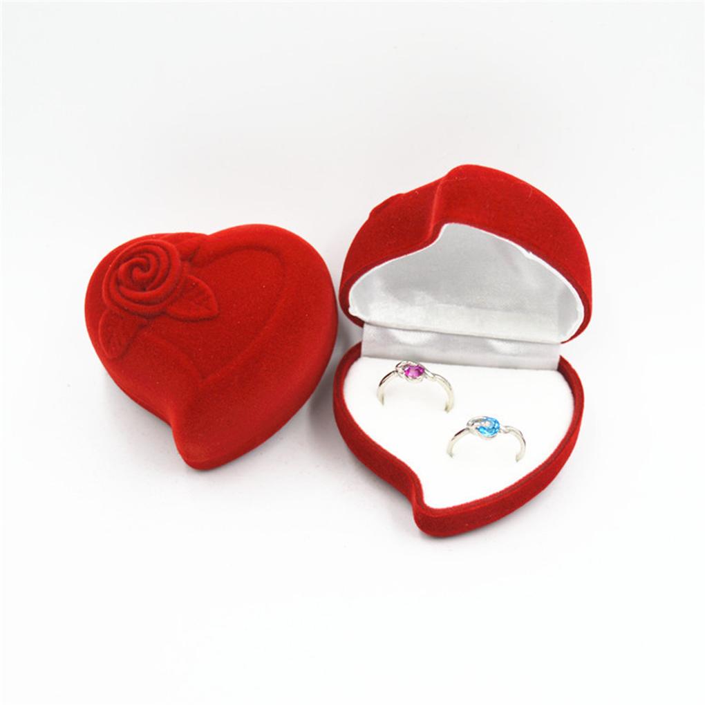 Heart shape Red Velvet Jewelry Display Case Package Wedding Engagement Ring Box
