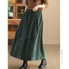 Women Vintage Corduroy Midi Skirt Elastic Waist Drawstring A-Line Maxi Skirt Casual Solid Long Half Skirt Autumn