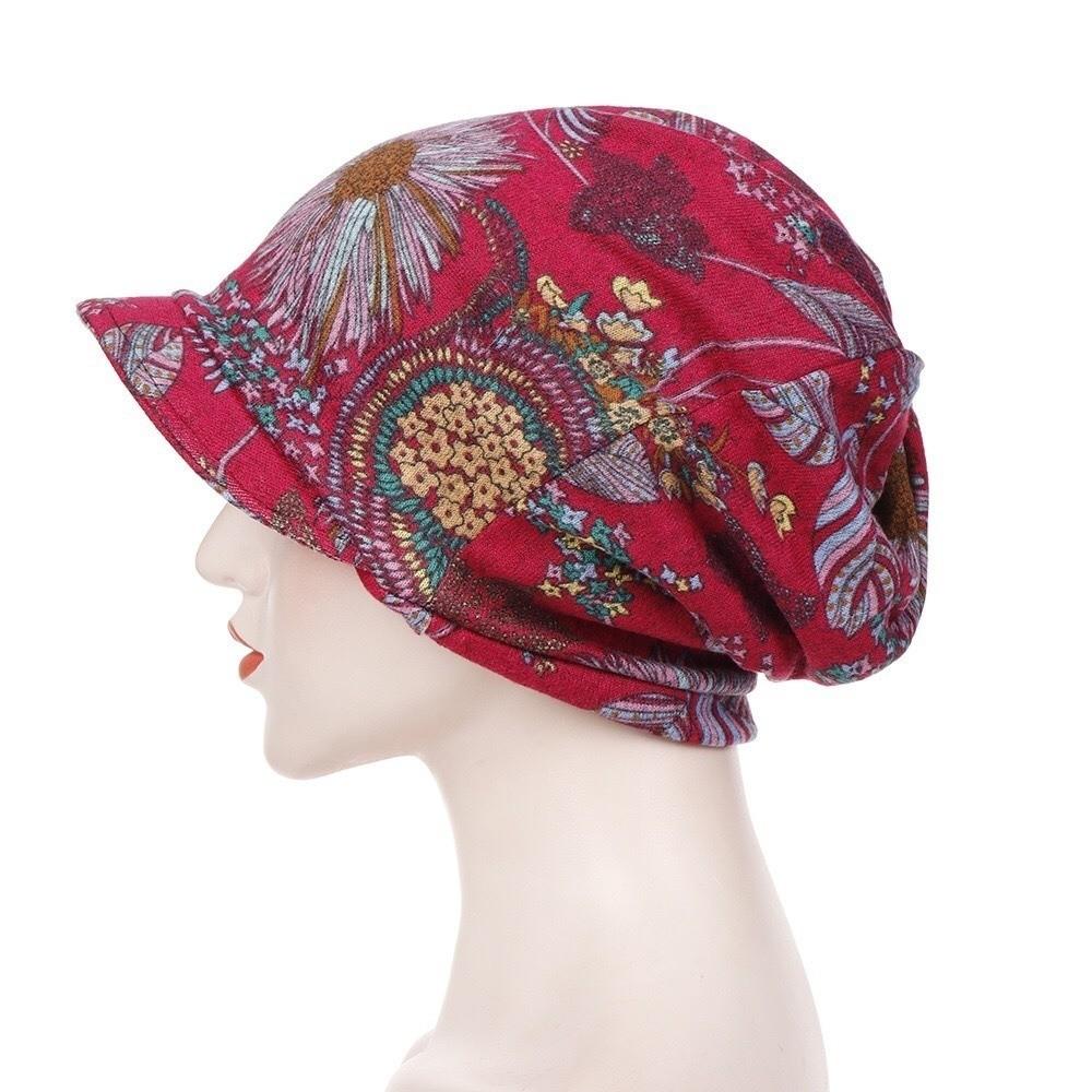 Print Design Hair Loss Cap Comfortable Visor Cap Slouch Design Chemo Caps  Head Scarf