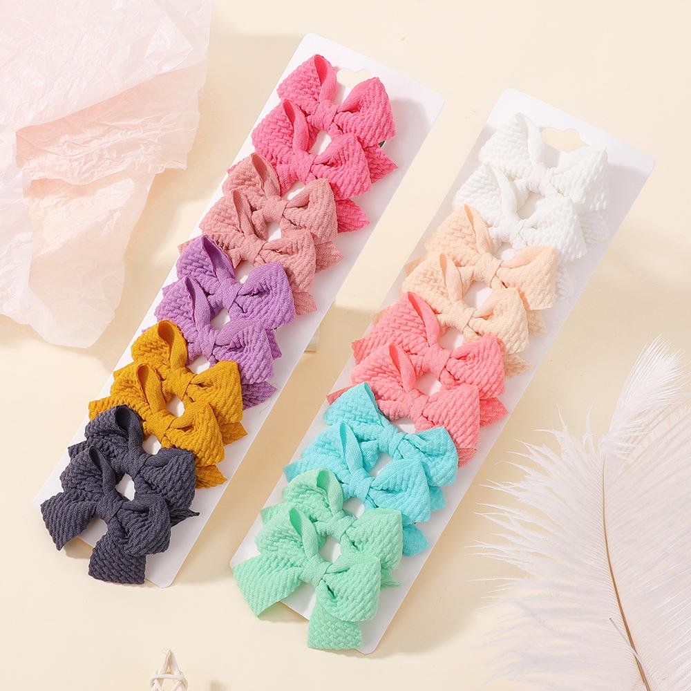 20Pcs/set Soft Cotton Bow Hairpin Girl Sweet Plaid Design Hairclip Solid Color Lovely Hairgripe Barrettes Kids Hair Accessories