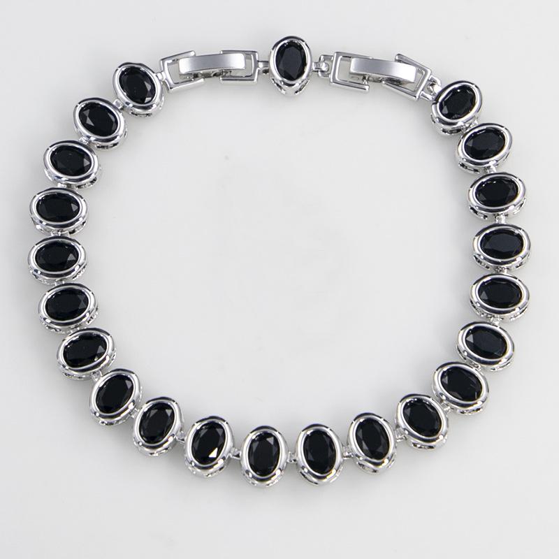 Zircon Copper Gold Plated Bracelet Set with Diamonds Colorful Exaggerated Fashion Oval Necklace Set