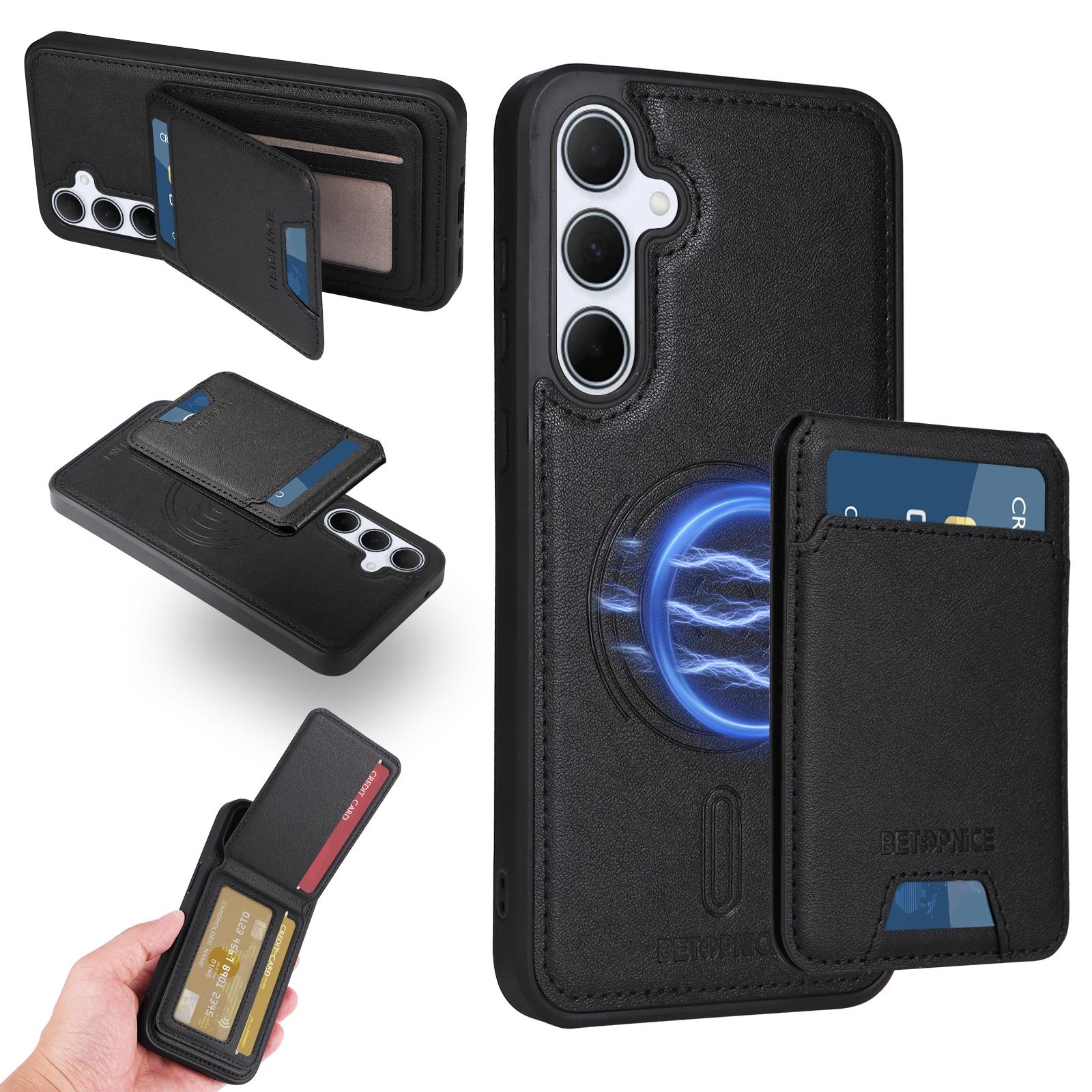 

Для Samsung Galaxy A35 5G Магнітний чохол BETOPNICE Шкіряна задня кришка для телефону з блокуванням RFID та знімною кишенькою для карток Black