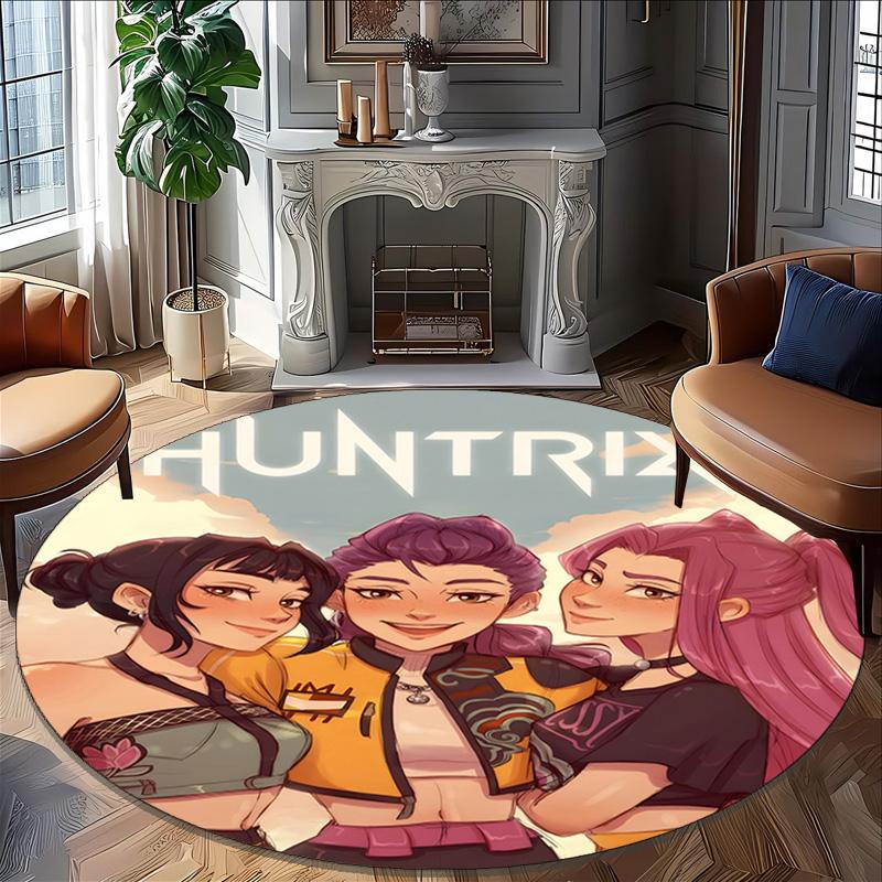 1pc KPop Demon Hunters9 Print Round Carpet Chair Round Carpet Suitable for Bedroom Living Room Home Decorative Carpet
