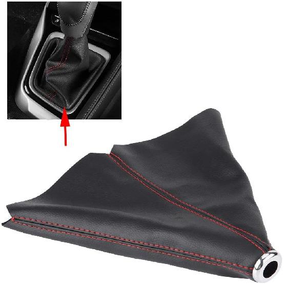 Shifter Boot Universal, PU Leather Shift Boot Retainer Stick Shift Sleeve Gear Shifter Boot Gear Gaiter Cover Black Bright Red Stitch
