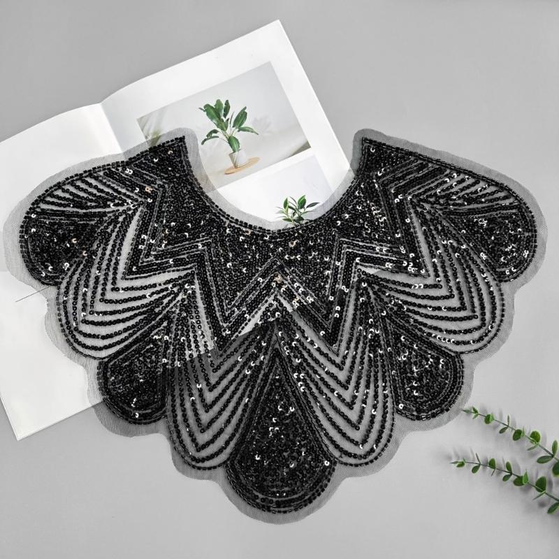 Elegant Beads Lace Collar Patches Adhesive For Wedding Gowns And Evening Dresses