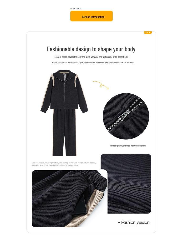 Autumn Casual Two-Piece Set for Middle-Aged Women - Plus Size Fashionable Sportswear
