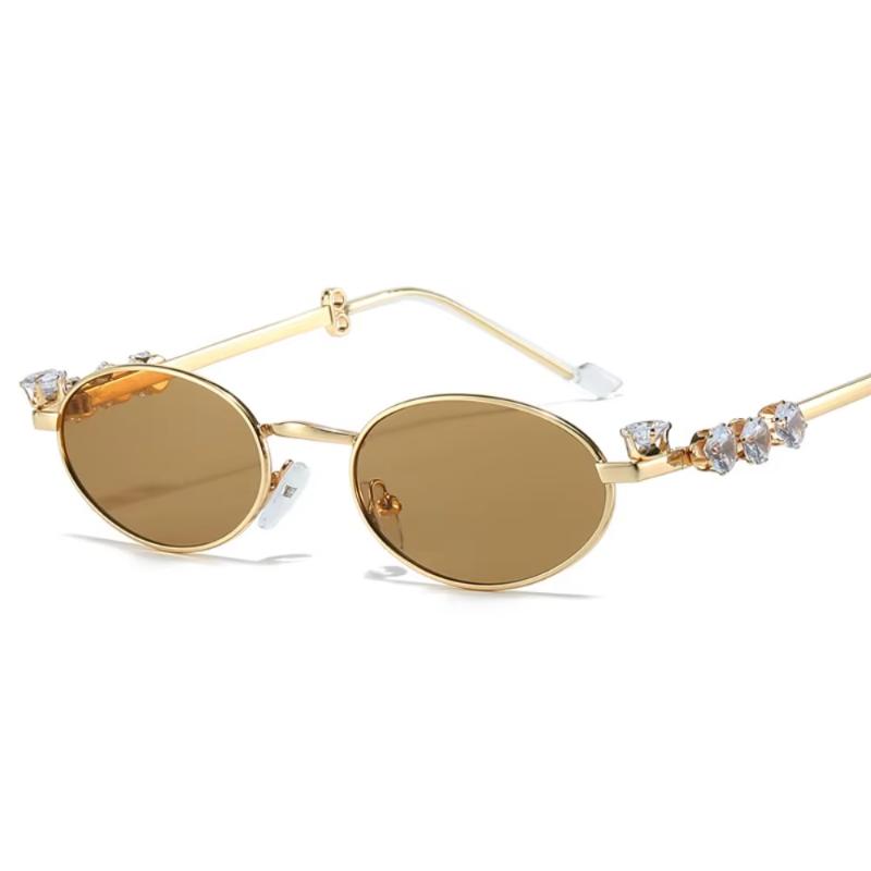 Y2K Vintage Oval Small Frame Sunglasses Women For Female Punk Elegant Brand Designer Sun Glasses Luxury Diamond Metal Eyeglasses